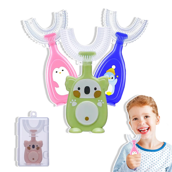 Cepillo Dental Infantil en Forma de U con Estuche Antibacterias, 6 a 12 años, Dibujos Animados